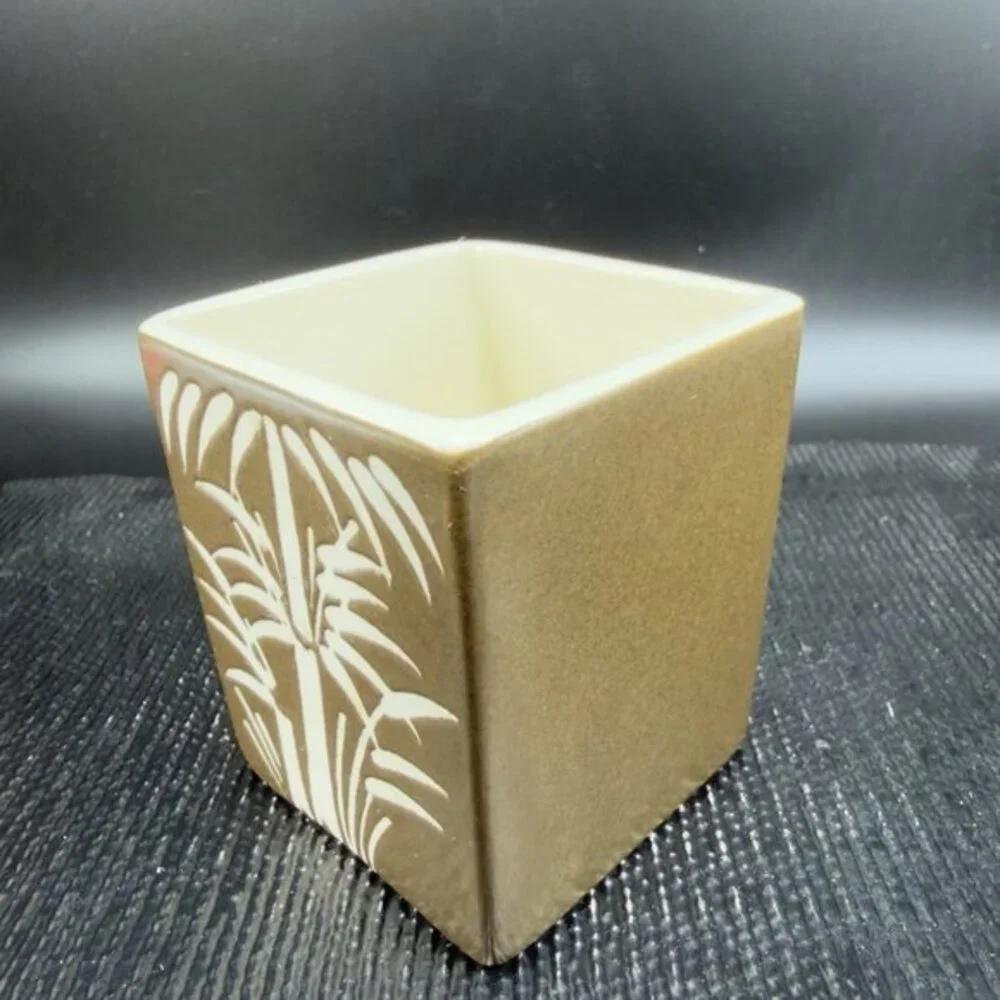 Global Home Vietnam Zazen Stoneware Bamboo Pattern Cups Mugs Set 2 Ceramic‎ VTG